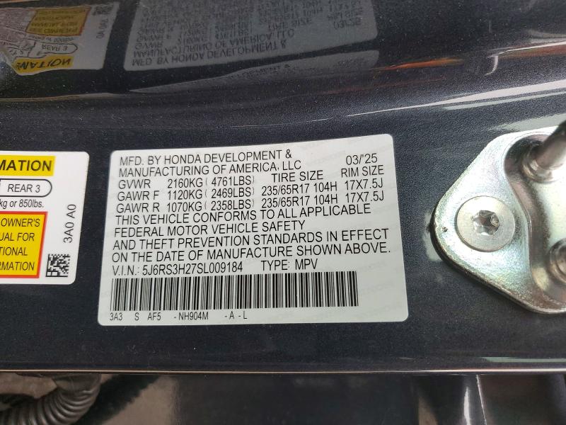 61128446 :رقم المزاد ، 5J6RS3H27SL009184 vin ، 2025 Honda Cr-v مزاد بيع