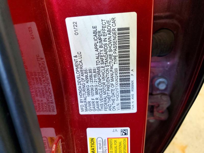 Aukcja sprzedaży 2022 Honda Accord, vin: 1HGCV1F1XNA024569, numer aukcji: 61298566