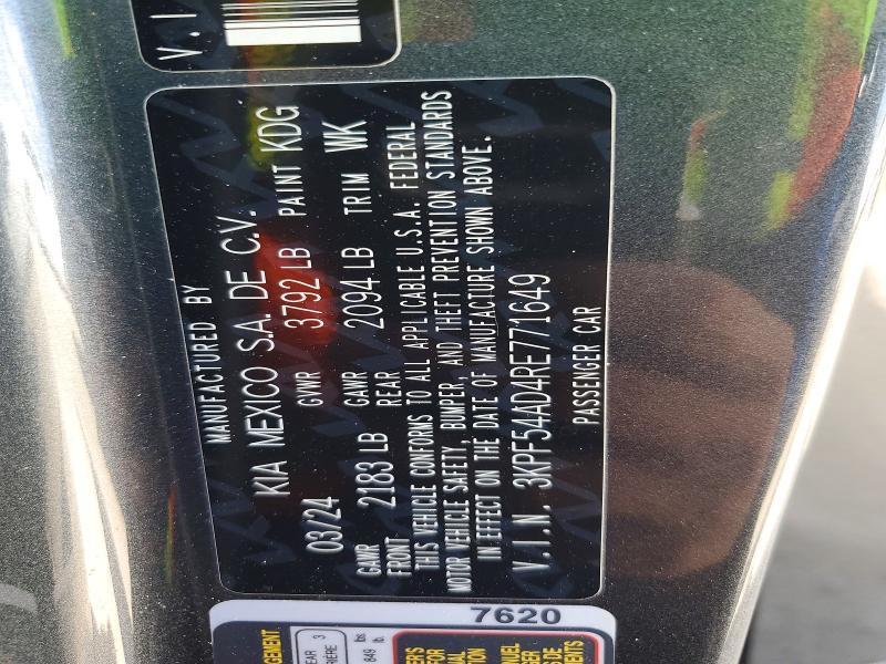 2024 Kia Forte მანქანა იყიდება აუქციონზე, vin: 3KPF54AD4RE771649, აუქციონის ნომერი: 62071656