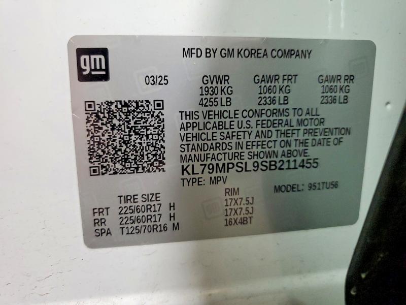 60609116 :رقم المزاد ، KL79MPSL9SB211455 vin ، 2025 Chevrolet Trailblazer مزاد بيع