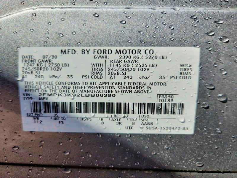 Продажа на аукционе авто 2020 Ford Edge, vin: 2FMPK3K92LBB06390, номер лота: 61172356
