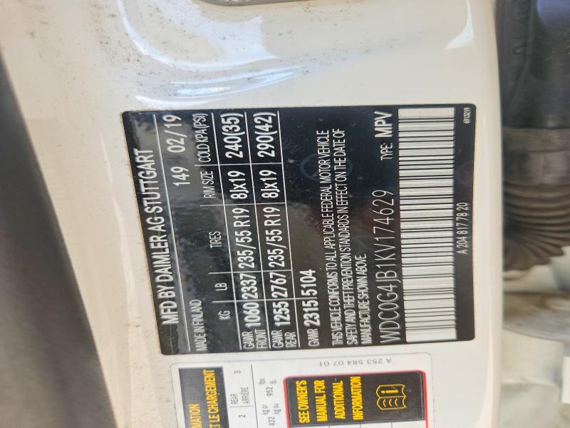 60955346 :رقم المزاد ، WDC0G4JB1KV174629 vin ، 2019 Mercedes-benz Glc مزاد بيع