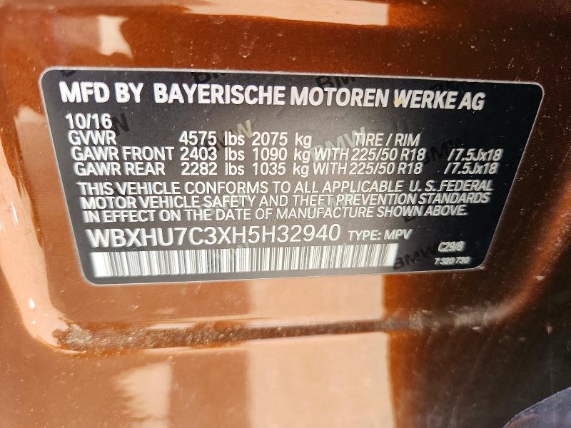 Aukcja sprzedaży 2017 Bmw X1, vin: WBXHU7C3XH5H32940, numer aukcji: 61994016