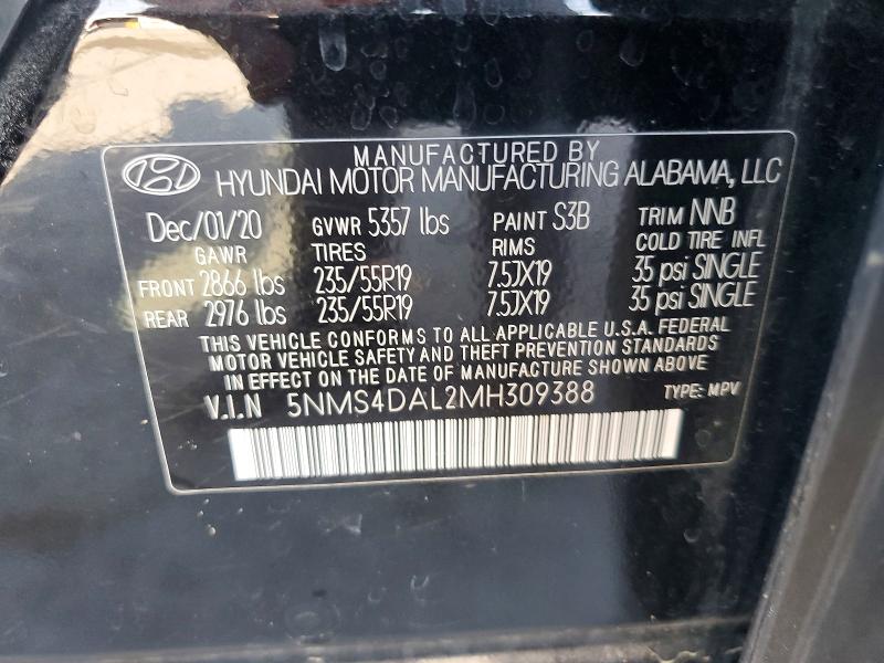 61047516 :رقم المزاد ، 5NMS4DAL2MH309388 vin ، 2021 Hyundai Santa Fe مزاد بيع