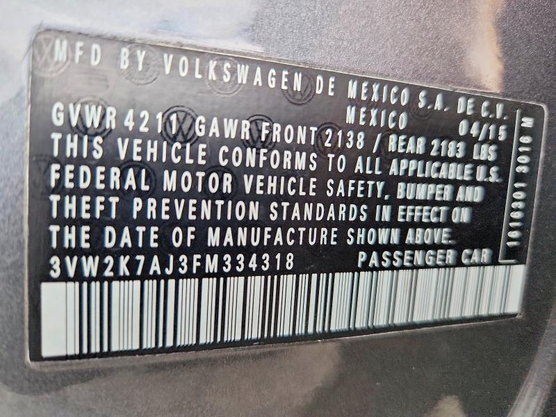 Продажа на аукционе авто 2015 Volkswagen Jetta, vin: 3VW2K7AJ3FM334318, номер лота: 63099086