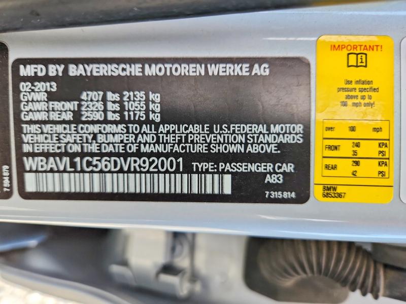 63257806 :رقم المزاد ، WBAVL1C56DVR92001 vin ، 2013 Bmw X1 مزاد بيع