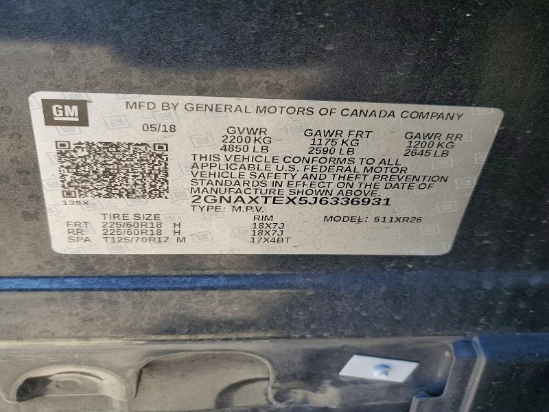 Aukcja sprzedaży 2018 Chevrolet Equinox, vin: 2GNAXTEX5J6336931, numer aukcji: 59912216