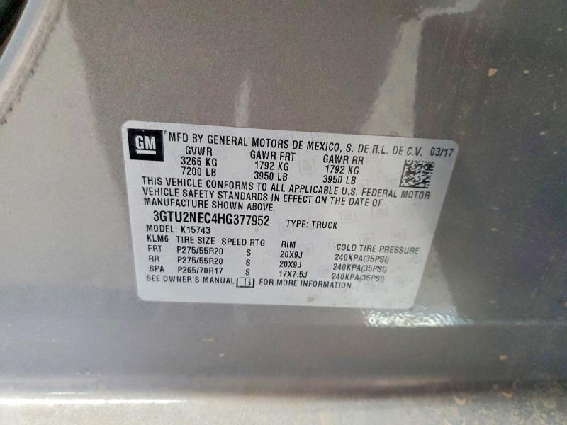 Aukcja sprzedaży 2017 Gmc Sierra, vin: 3GTU2NEC4HG377952, numer aukcji: 61972826