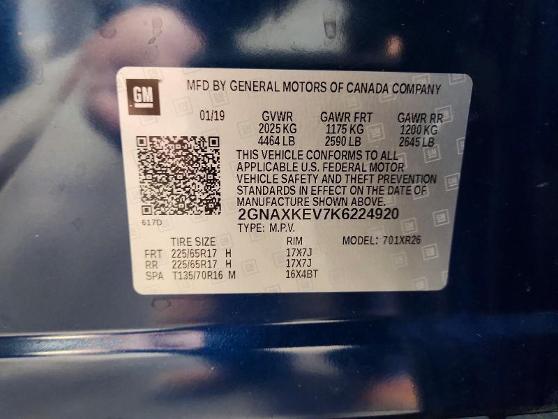 Продаж на аукціоні авто 2019 Chevrolet Equinox, vin: 2GNAXKEV7K6224920, номер лоту: 59647266
