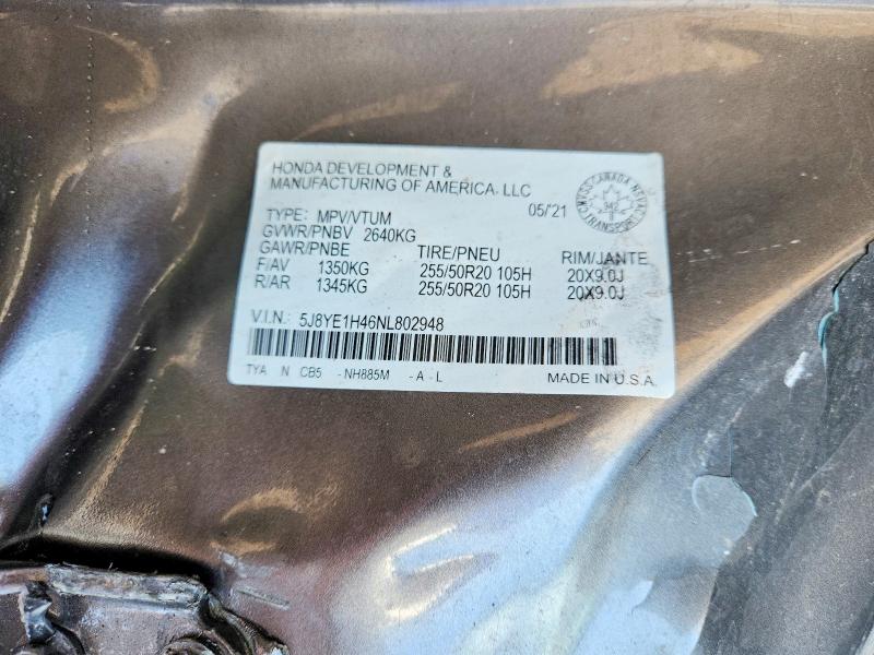 2022 Acura Mdx მანქანა იყიდება აუქციონზე, vin: 5J8YE1H46NL802948, აუქციონის ნომერი: 62503016