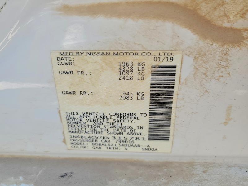 Продаж на аукціоні авто 2019 Nissan Altima, vin: 1N4BL4CV2KN315781, номер лоту: 59371546