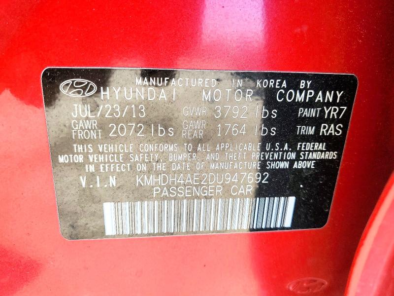 2013 Hyundai Elantra Gl მანქანა იყიდება აუქციონზე, vin: KMHDH4AE2DU947692, აუქციონის ნომერი: 85455195