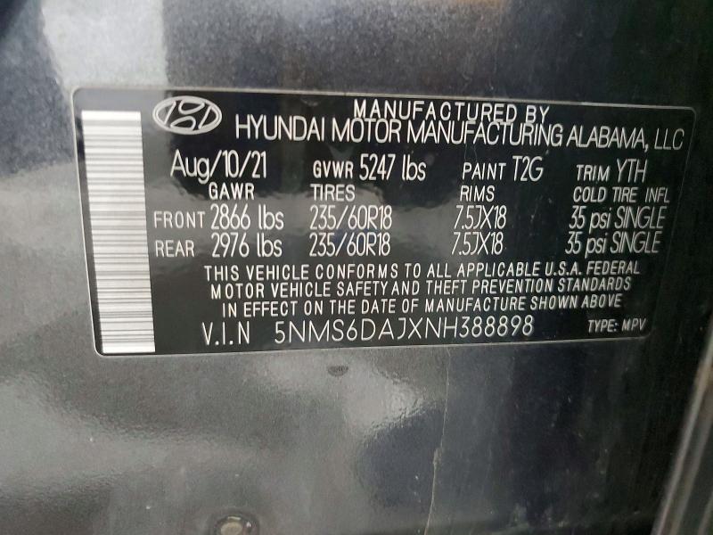 Продаж на аукціоні авто 2022 Hyundai Santa Fe, vin: 5NMS6DAJXNH388898, номер лоту: 60989046