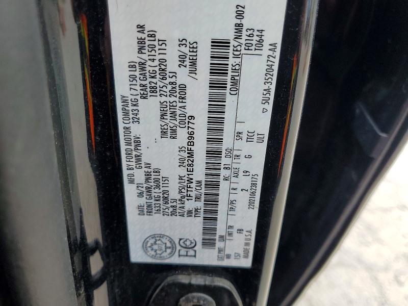 59600706 :رقم المزاد ، 1FTFW1E82MFB96779 vin ، 2021 Ford F150 مزاد بيع
