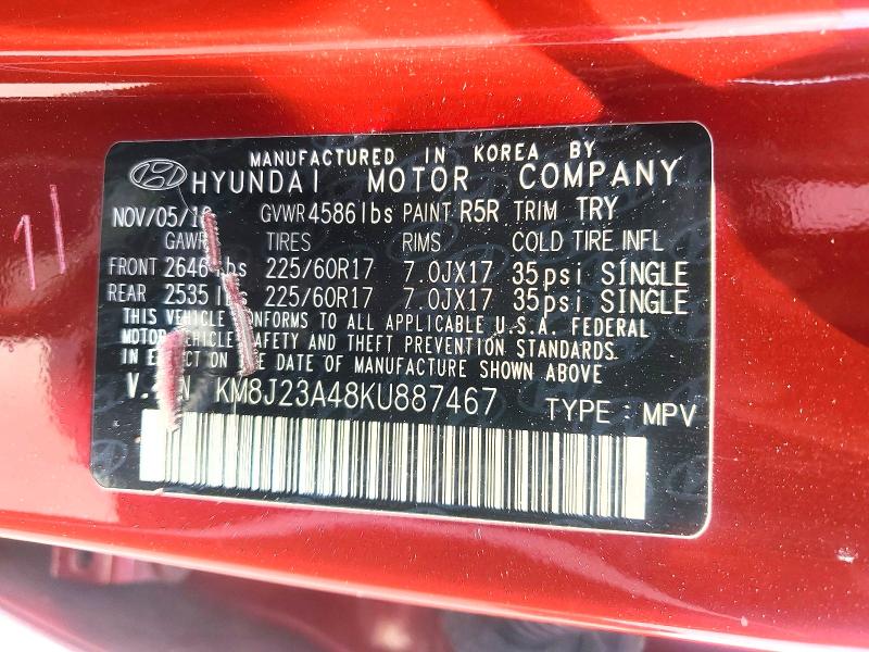 Продажа на аукционе авто 2019 Hyundai Tucson, vin: KM8J23A48KU887467, номер лота: 59025106