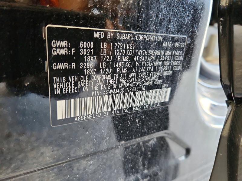62769966 :رقم المزاد ، 4S4WMACD1N3443116 vin ، 2022 Subaru Ascent مزاد بيع
