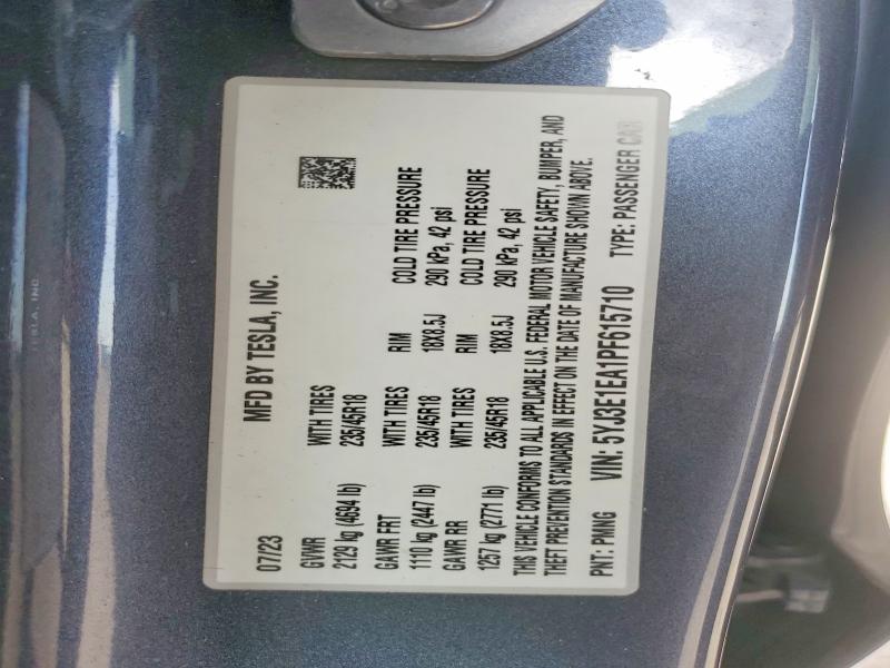 Продаж на аукціоні авто 2023 Tesla Model 3, vin: 5YJ3E1EA1PF615710, номер лоту: 60581526