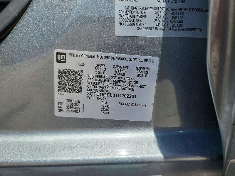 Продажа на аукционе авто 2026 Gmc Sierra, vin: 3GTUUGEL8TG202201, номер лота: 62852466