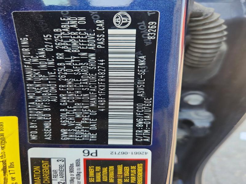 2015 Toyota Camry მანქანა იყიდება აუქციონზე, vin: 4T4BF1FKXFR482744, აუქციონის ნომერი: 59980896