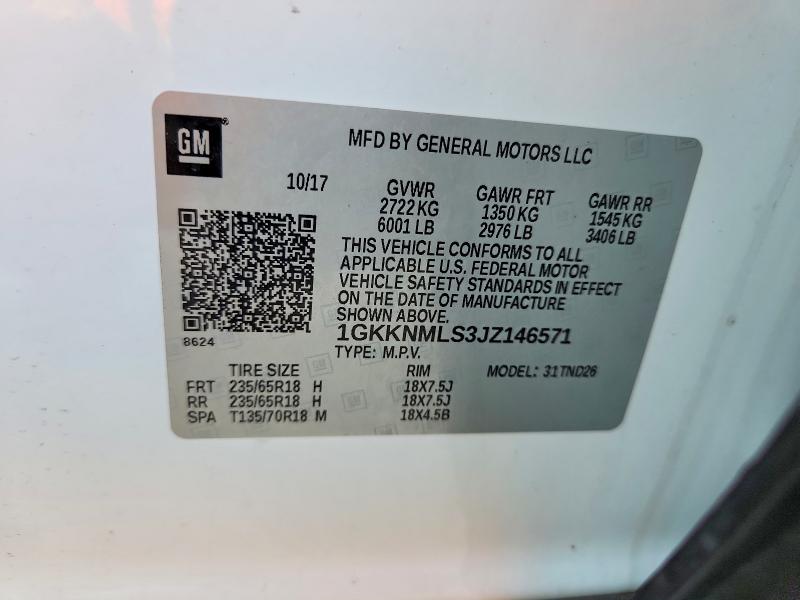 Aukcja sprzedaży 2018 Gmc Acadia, vin: 1GKKNMLS3JZ146571, numer aukcji: 61791716