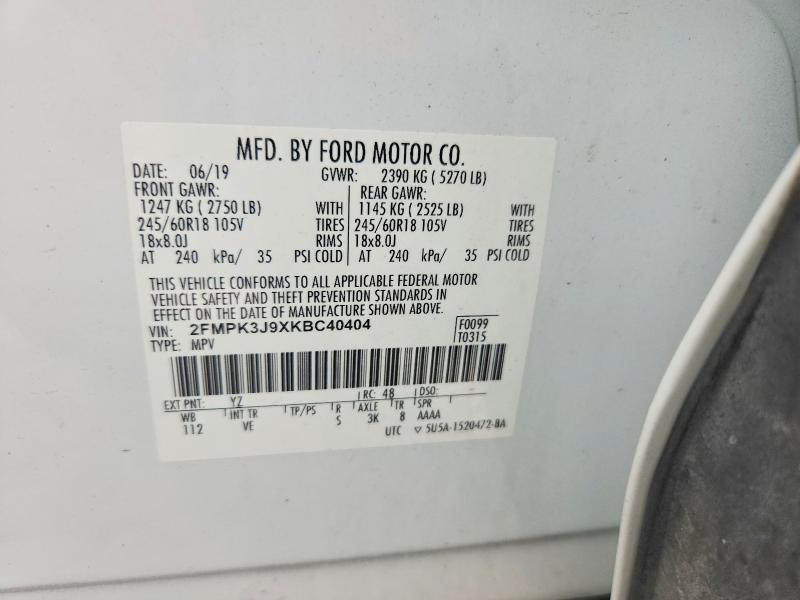 Aukcja sprzedaży 2019 Ford Edge, vin: 2FMPK3J9XKBC40404, numer aukcji: 61083606