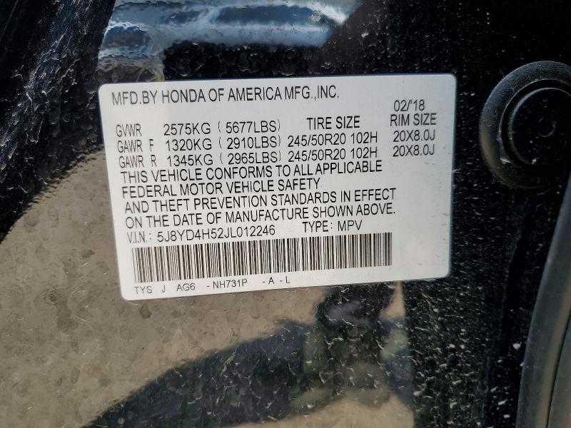 Aukcja sprzedaży 2018 Acura Mdx, vin: 5J8YD4H52JL012246, numer aukcji: 60003716