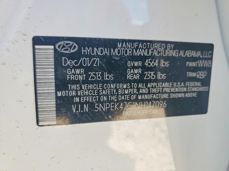 Aukcja sprzedaży 2022 Hyundai Sonata, vin: 5NPEK4JC1NH147096, numer aukcji: 60436016