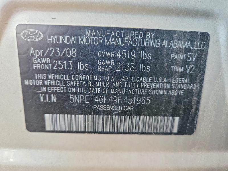 Aukcja sprzedaży 2009 Hyundai Sonata, vin: 5NPET46F49H451965, numer aukcji: 61021336