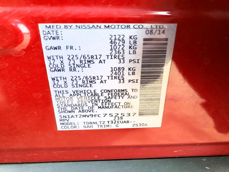 Продажа на аукционе авто 2015 Nissan Rogue, vin: 5N1AT2MV9FC752537, номер лота: 60185846