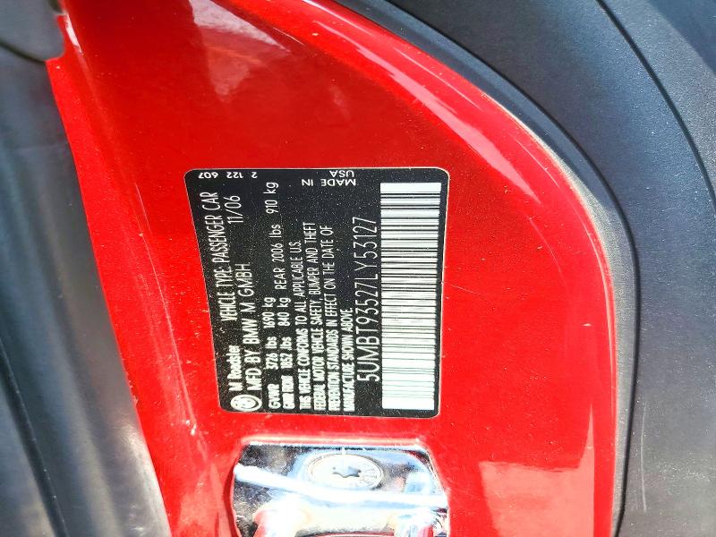 63539766 :رقم المزاد ، 5UMBT93527LY53127 vin ، 2007 Bmw M مزاد بيع