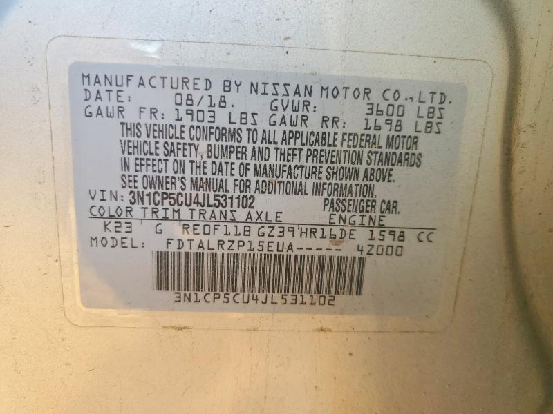 Продажа на аукционе авто 2018 Nissan Kicks, vin: 3N1CP5CU4JL531102, номер лота: 63130216
