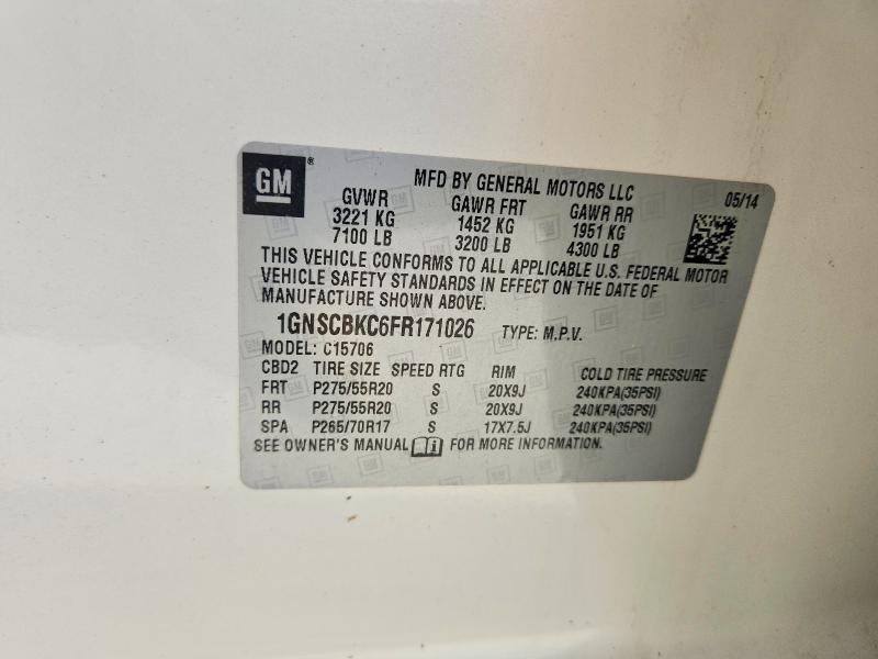 Продаж на аукціоні авто 2015 Chevrolet Tahoe, vin: 1GNSCBKC6FR171026, номер лоту: 60472416