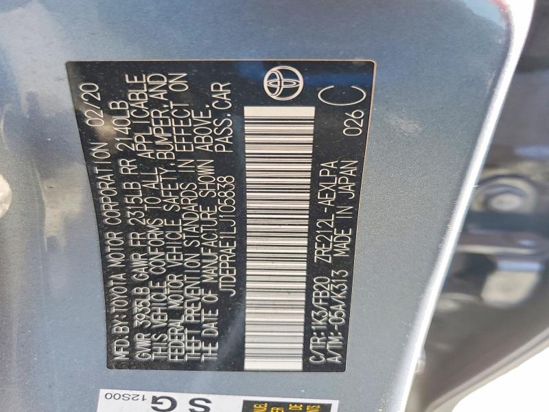 Aukcja sprzedaży 2020 Toyota Corolla, vin: JTDEPRAE1LJ105838, numer aukcji: 61113196
