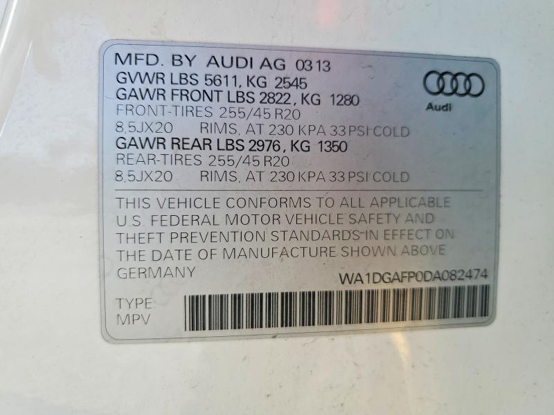 Продажа на аукционе авто 2013 Audi Q5, vin: WA1DGAFP0DA082474, номер лота: 62242716