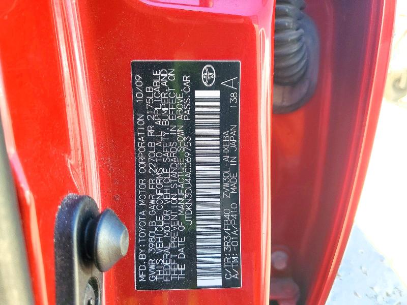 Aukcja sprzedaży 2010 Toyota Prius, vin: JTDKN3DU4A0069753, numer aukcji: 62301946