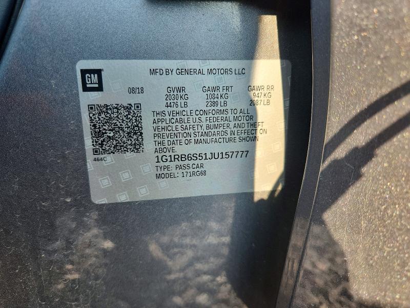 Aukcja sprzedaży 2018 Chevrolet Volt, vin: 1G1RB6S51JU157777, numer aukcji: 61178806