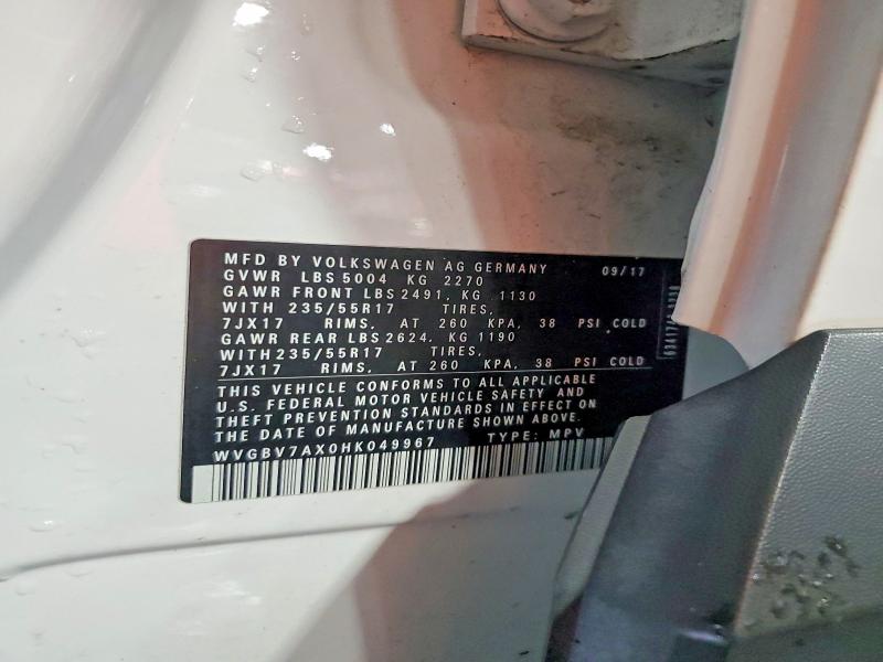 Продаж на аукціоні авто 2017 Volkswagen Tiguan, vin: WVGBV7AX0HK049967, номер лоту: 62970536