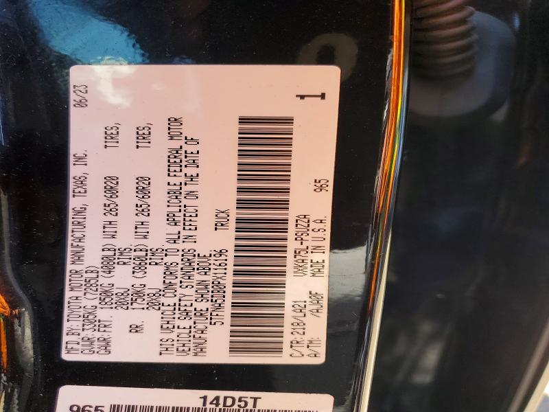 61055676 :رقم المزاد ، 5TFNA5DB0PX116196 vin ، 2023 Toyota Tundra مزاد بيع