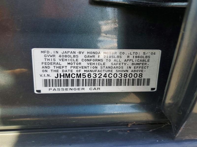 Продаж на аукціоні авто 2004 Honda Accord, vin: JHMCM56324C038008, номер лоту: 62995536