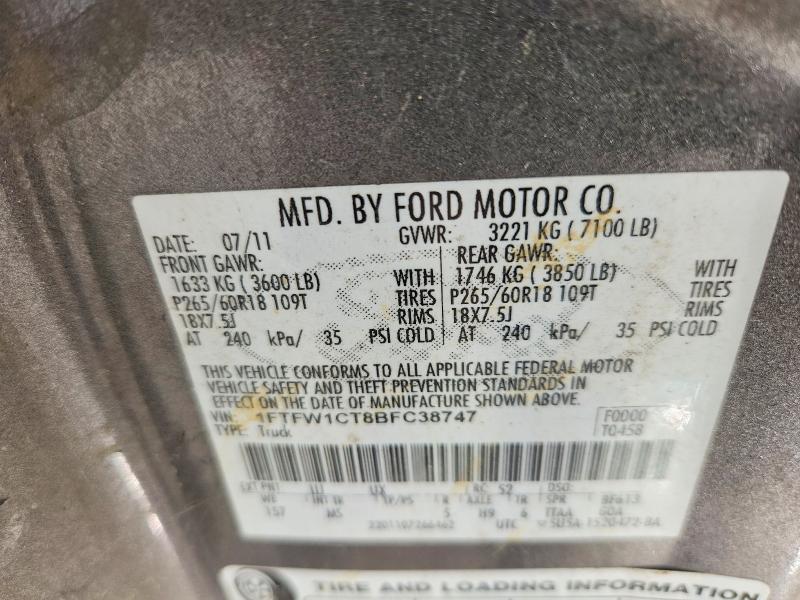 Продаж на аукціоні авто 2011 Ford F150, vin: 1FTFW1CT8BFC38747, номер лоту: 61180886