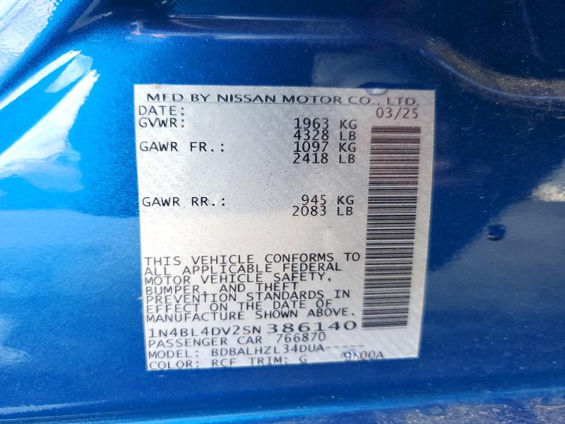 Продаж на аукціоні авто 2025 Nissan Altima, vin: 1N4BL4DV2SN386140, номер лоту: 61186006