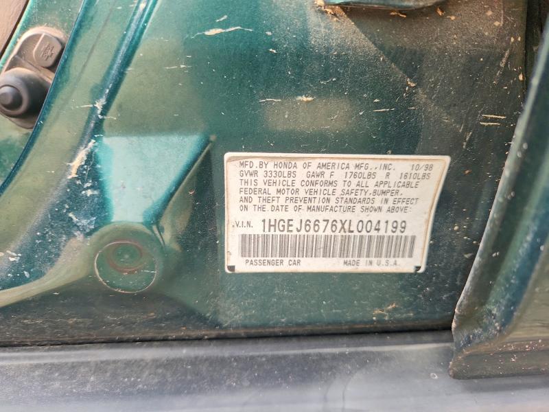 1999 Honda Civic მანქანა იყიდება აუქციონზე, vin: 1HGEJ6676XL004199, აუქციონის ნომერი: 61742046
