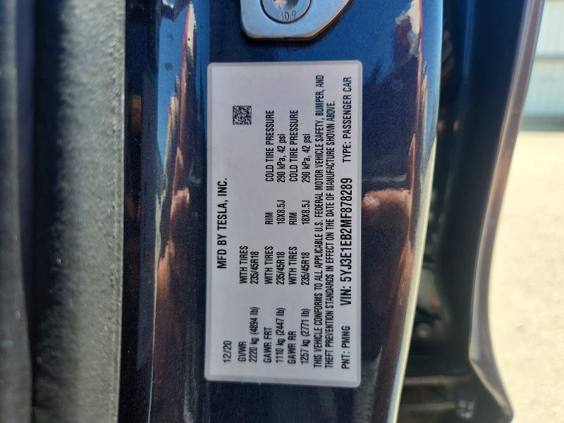 Продаж на аукціоні авто 2021 Tesla Model 3, vin: 5YJ3E1EB2MF878289, номер лоту: 59724086
