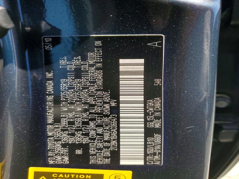 60851946 :رقم المزاد ، 2T2BK1BA6AC066473 vin ، 2010 Lexus Rx مزاد بيع