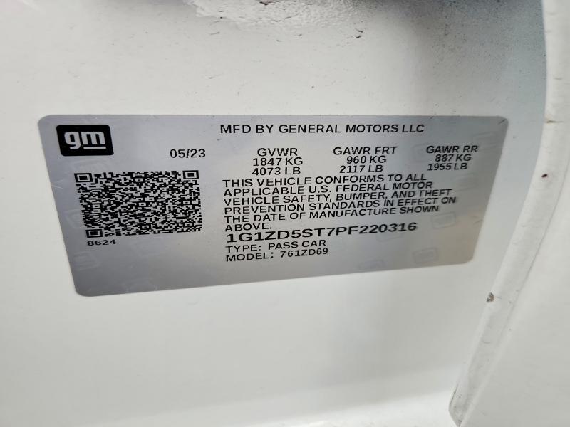 2023 Chevrolet Malibu მანქანა იყიდება აუქციონზე, vin: 1G1ZD5ST7PF220316, აუქციონის ნომერი: 62391626