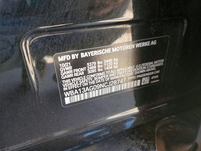 60463546 :رقم المزاد ، WBA13AG09NCJ28747 vin ، 2022 Bmw 530e مزاد بيع