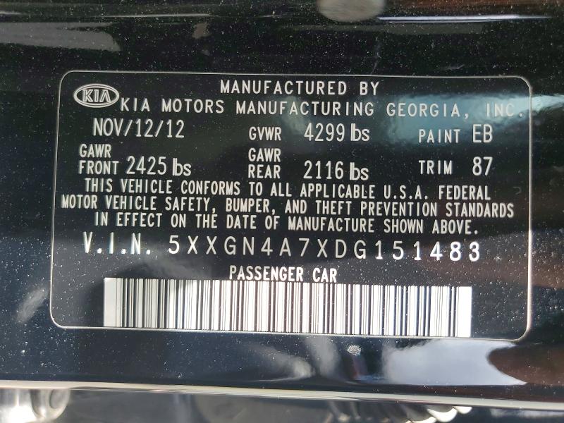 2013 Kia Optima მანქანა იყიდება აუქციონზე, vin: 5XXGN4A7XDG151483, აუქციონის ნომერი: 61228936