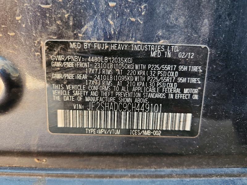 60891916 :رقم المزاد ، JF2SHADC9CH449101 vin ، 2012 Subaru Forester مزاد بيع