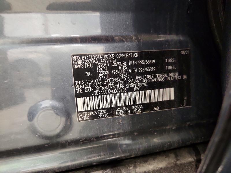 Aukcja sprzedaży 2021 Toyota Venza, vin: JTEAAAAH2MJ072485, numer aukcji: 60445636