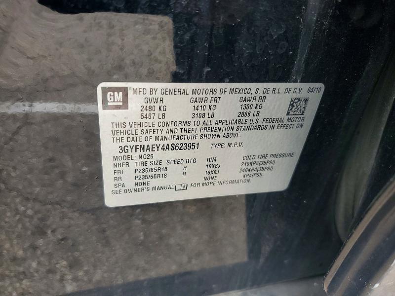 62109646 :رقم المزاد ، 3GYFNAEY4AS623951 vin ، 2010 Cadillac Srx مزاد بيع